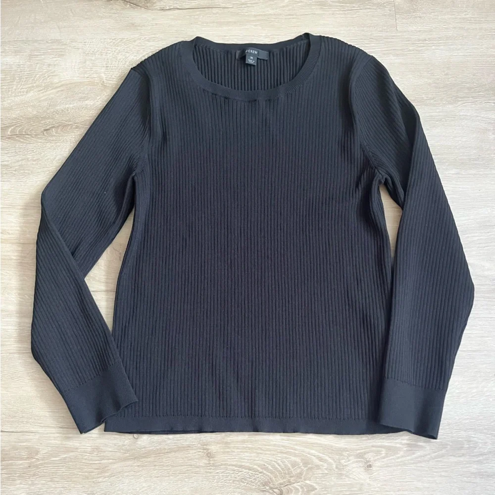 J. Crew Black Ribbed Crew Neck Sweater Women's SZ M Minimalist Basic